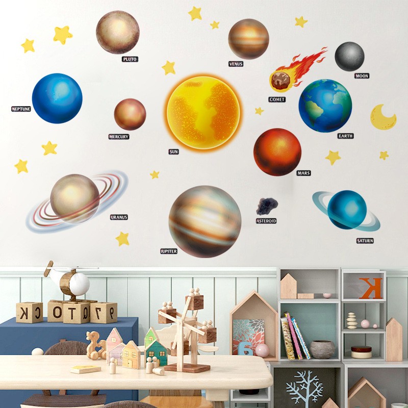 男孩儿童房间床头背景墙壁贴纸星球宇宙墙贴幼儿园教室装饰品自粘