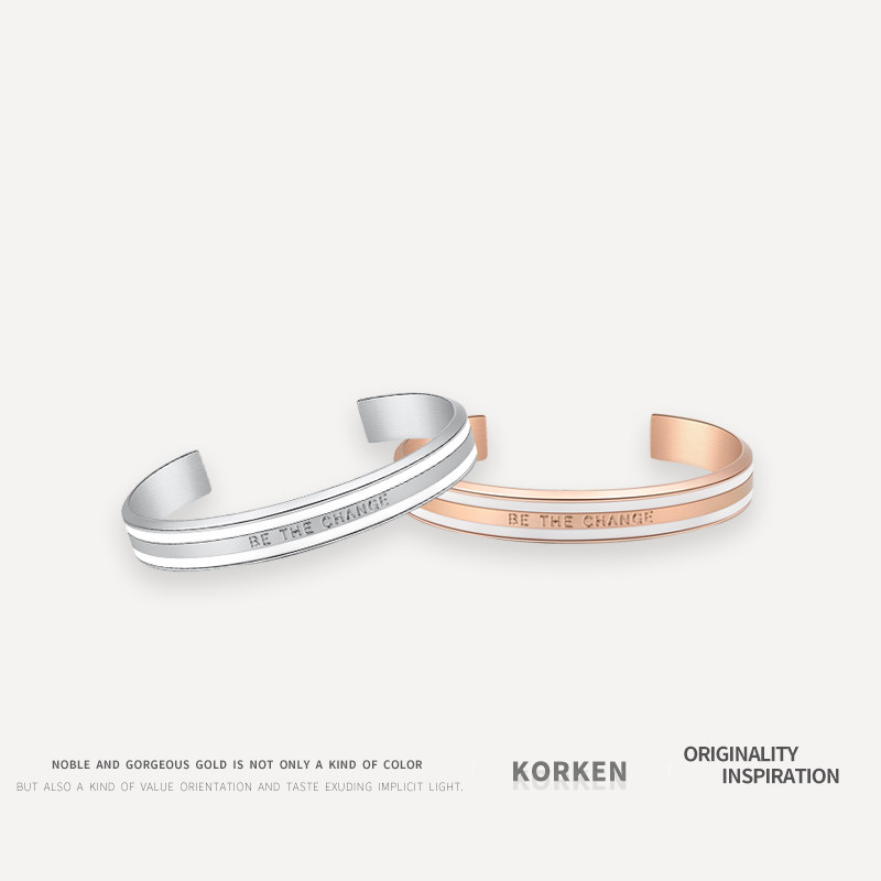 KORKEN欧美冷淡风复古钛钢手镯男韩版潮朋克手环男宽手镯嘻哈首饰