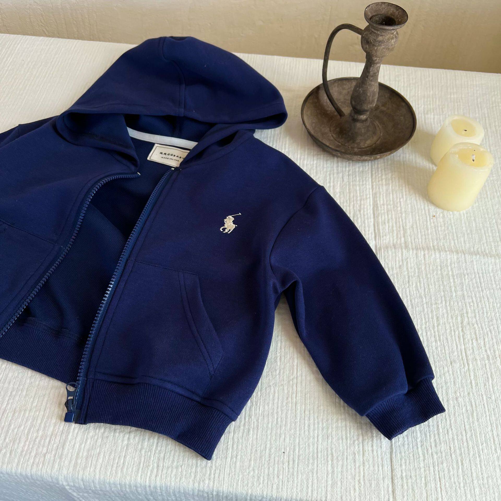 한국 아동 순면 후드 티셔츠 가디건 24 가을 스타일 남성 및 여성 베이비 패션 탑 트렌디 아동 스트라이프 자켓