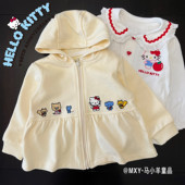 纯棉毛圈卫衣潮 可爱连帽衫 女包猫咪裙摆连帽针织外套 女童26春款