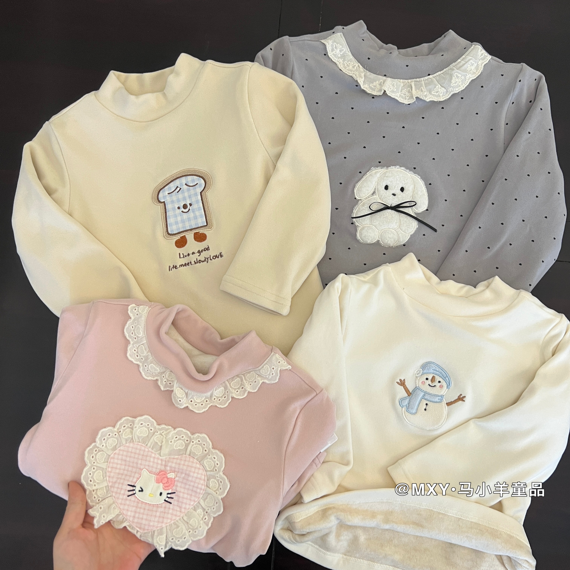 软 可爱卡通儿童加绒打底衫秋冬女童保暖上衣宝宝洋气长袖T恤内搭