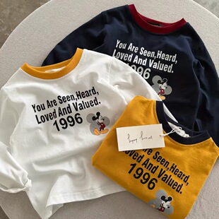 潮牌百搭儿童长袖 春款 男童卡通上衣纯棉宝宝字母打底衫 女洋气 T恤
