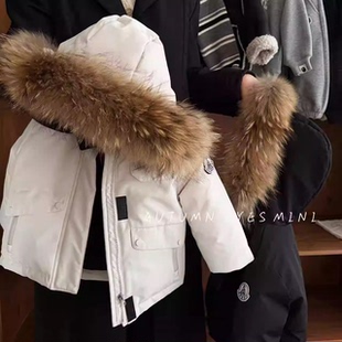 暖洋洋儿童羽绒服男女童冬潮牌貉子毛90白鸭绒宝宝加厚冲锋衣外套