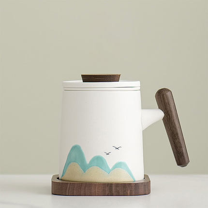 陶瓷茶水分离办公杯带盖泡茶杯大容量年会定制马克杯个人专用茶杯