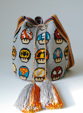 哥仑比亚WAYUU部落手工编织包瓦尤包单股大号浅灰美国队长蘑菇头