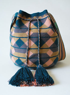 哥仑比亚WAYUU部落手工编织包瓦尤包单股大号牛仔蓝肉粉几何