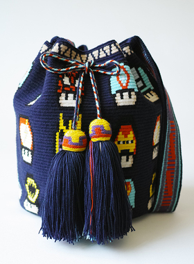 哥仑比亚WAYUU部落手工编织包瓦尤包单股大号牛仔蓝蘑菇头