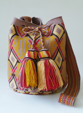 哥仑比亚WAYUU部落手工编织包瓦尤包单股大号豆沙姜黄红几何