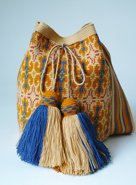 哥仑比亚WAYUU部落手工编织包瓦尤包单股大号米黄欧式图腾