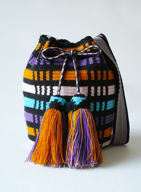 哥仑比亚WAYUU部落手工编织包瓦尤包双股中号复古不规则横竖条