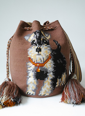 哥仑比亚WAYUU部落手工编织包瓦尤包单股大号巧克力雪纳瑞双侧抽