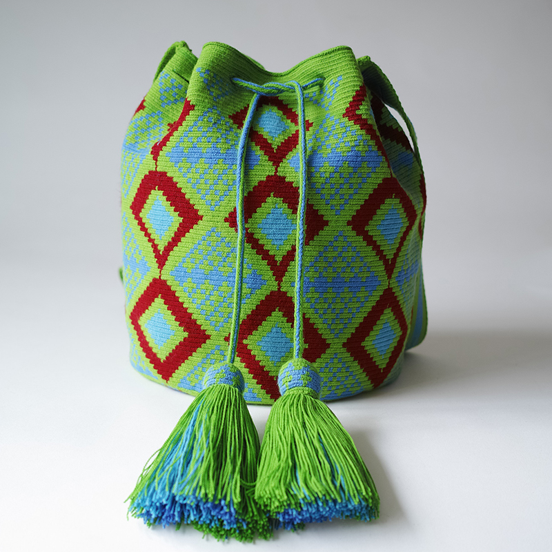 哥仑比亚wayuu部落手工编织包瓦尤包单股大号草绿枣红蓝菱形