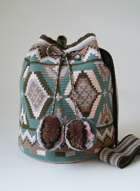 哥仑比亚WAYUU部落手工编织包瓦尤包双股大号特殊绿粉