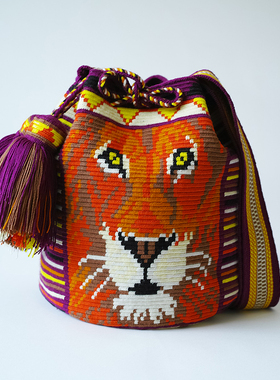 哥仑比亚WAYUU部落手工编织包瓦尤包单股大号枣红紫非洲狮