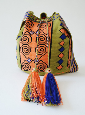 哥仑比亚WAYUU部落手工编织包水桶包单股大号绿桔蓝紧箍咒现货