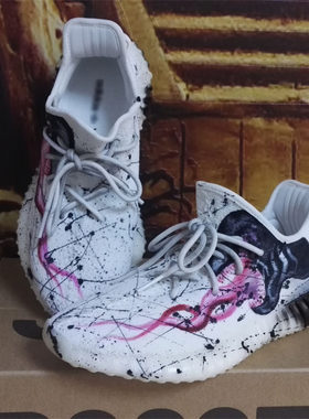 私人定制球鞋350 v2 yezzy 手绘毒液 白椰子改色街头喷墨涂鸦diy