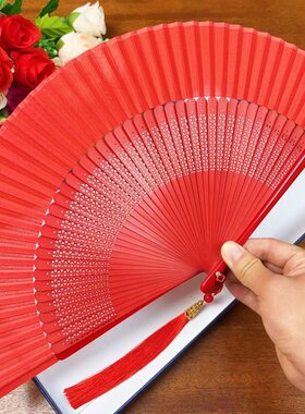 中国风扇子舞蹈扇大红色好开合折扇古风汉服旗袍走秀拍照跳舞扇女