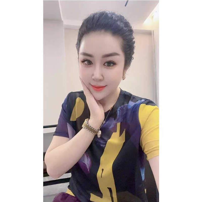 短袖印花上衣减龄洋气t恤女网纱欧洲站2025新款夏装时尚半袖体恤