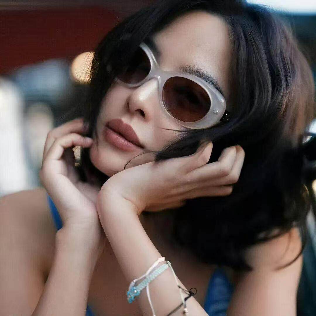 小松菜奈辛芷蕾同款墨镜女椭圆形透明茶色百搭高级感太阳眼镜板材图片