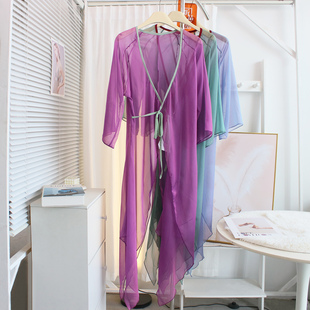 中国风轻薄雪纺纱衣外搭披肩中长款古风开衫汉服古典舞蹈服演出服