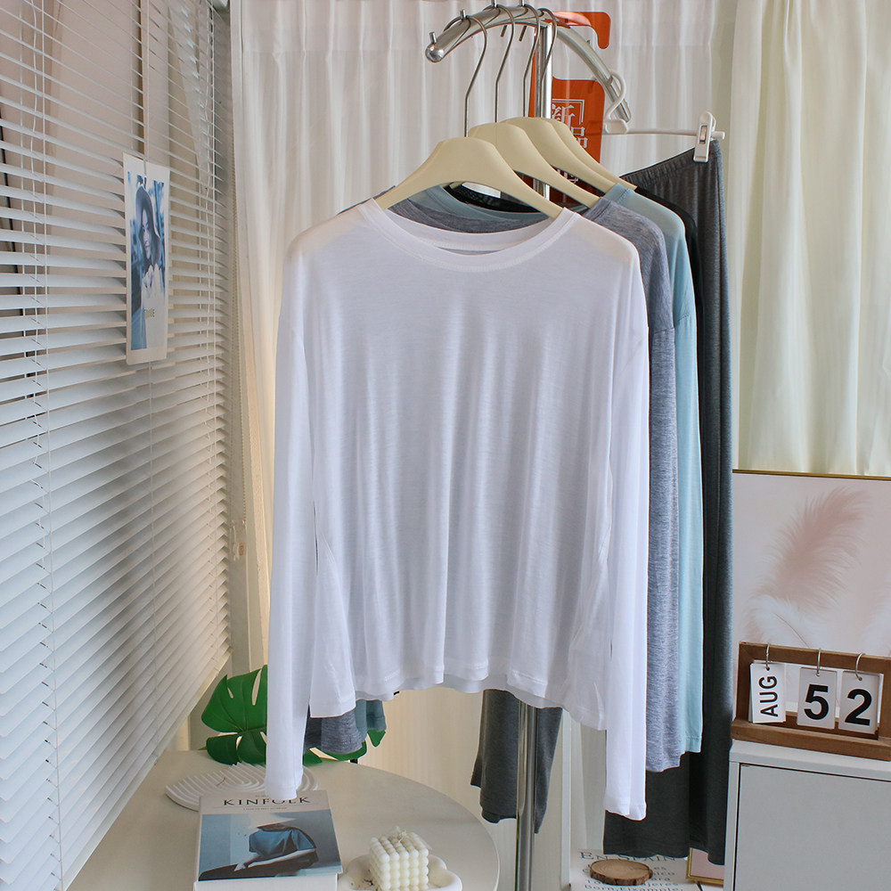 轻薄透气~透视防晒衣长袖T恤女夏宽松短款莱赛尔面膜T舞蹈服上衣