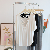 瑜伽上衣 运动短袖 设计感 性感露背莫代尔t恤女夏透气宽松显瘦薄款