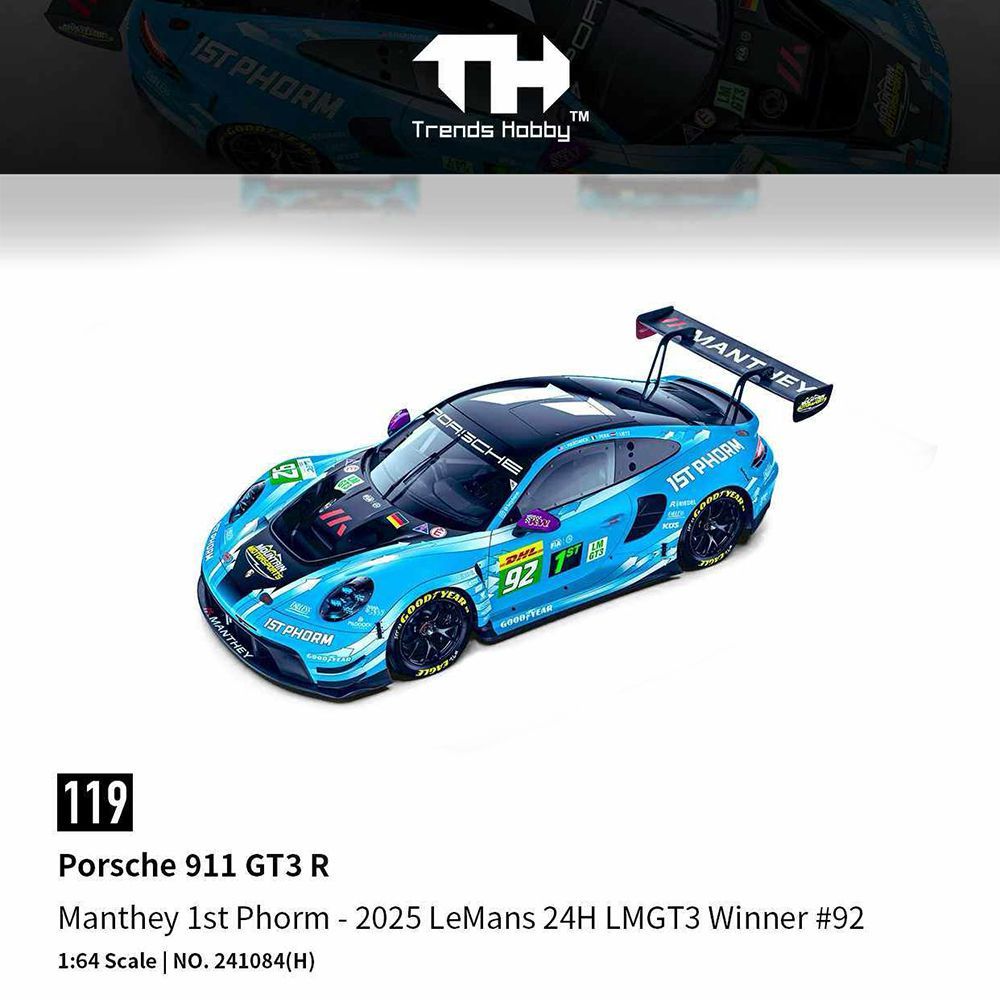 TH1:64保时捷92#911GT3R2025款勒芒24h小比例收藏车模