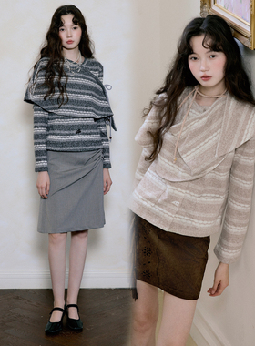 今日艺术家原创灰驼色复古围裹披肩费尔岛毛衣开衫外套