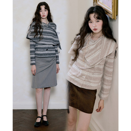 今日艺术家原创灰驼色复古围裹披肩费尔岛毛衣开衫外套