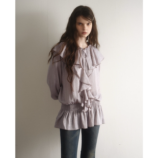 上衣 浪漫少女荷叶边衬衫 今日艺术家原创淡紫色复古法式 泡泡袖