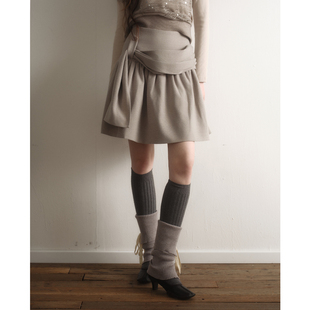 今日艺术家原创雾感灰立体褶皱磨毛腰封A字半身裙