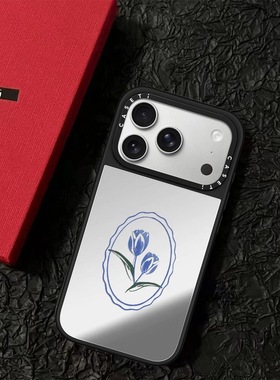 CASE联名蓝色郁金香小花适用17promax手机壳iPhone16pro苹果15plusMagSafe磁吸14p镜面C家13可爱12潮流11简约