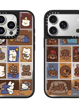CASE联名美拉德棕格子狗狗兔适用17promax手机壳iPhone16pro苹果15plusMagSafe磁吸14p镜面C家13潮流12韩系