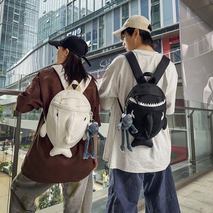 鲨鱼双肩包包男女孩情侣款手机包稀奇古怪背包搞怪个性怪兽小书包
