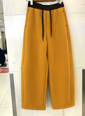 25330 欧洲站冬季2025时尚百搭撞色松紧腰加绒加厚万象弯刀裤长裤