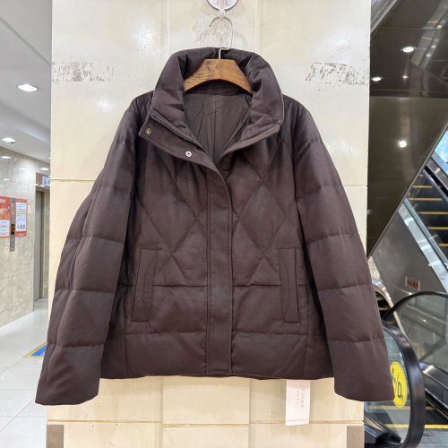 89027 拉链立领菱形格小个短装轻奢羊毛呢鹅绒羽绒服外套欧货冬装