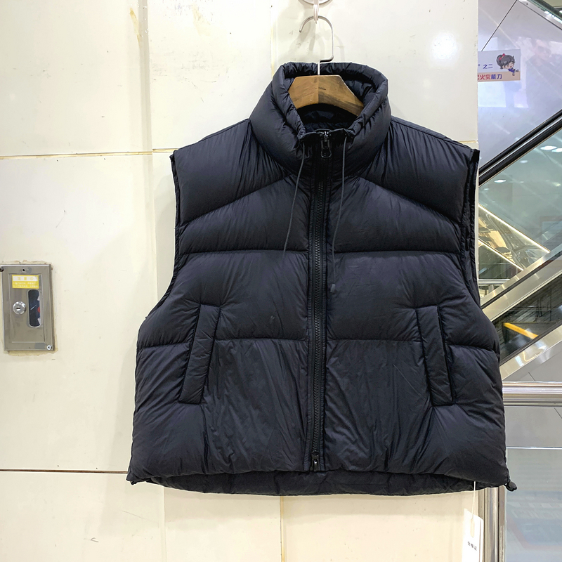 33-8527 时尚飘带抽绳立领休闲百搭显瘦小个白鸭绒羽绒服马甲外套
