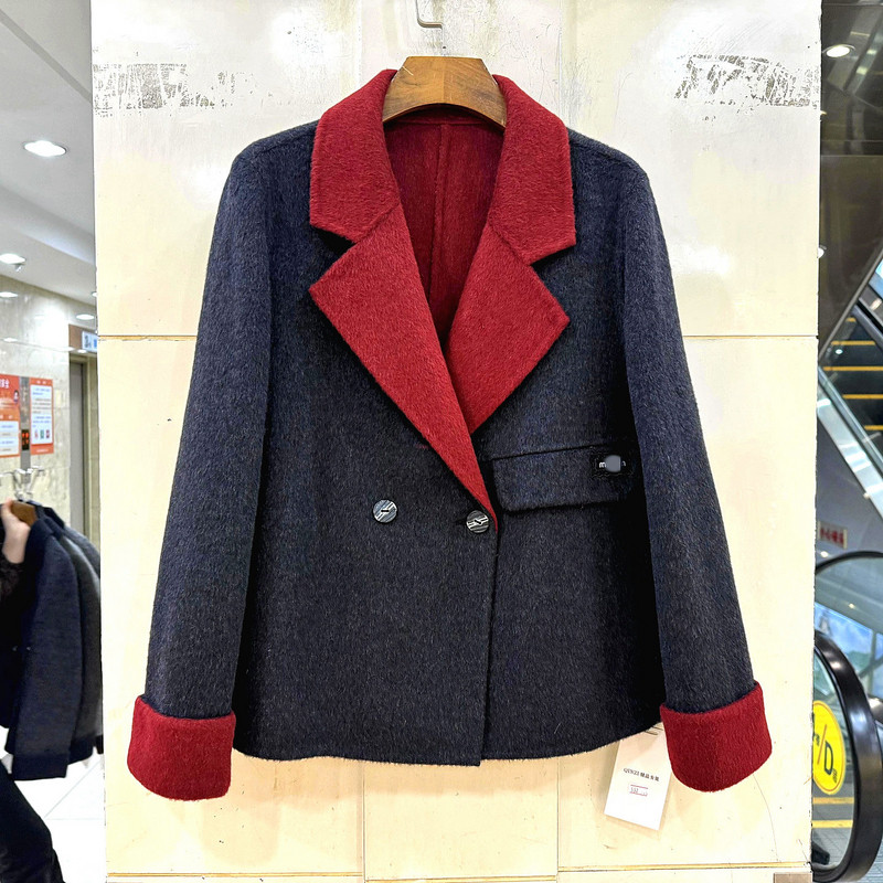 MJ-537 时尚撞色西装领两粒扣洋气百搭双面羊绒大衣短外套欧货冬,女装/女士精品,毛呢外套,淘宝优惠券,粉丝福利购,淘宝优惠卷
