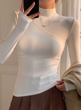women winter half turtleneck inner layer top tight t-shirt
