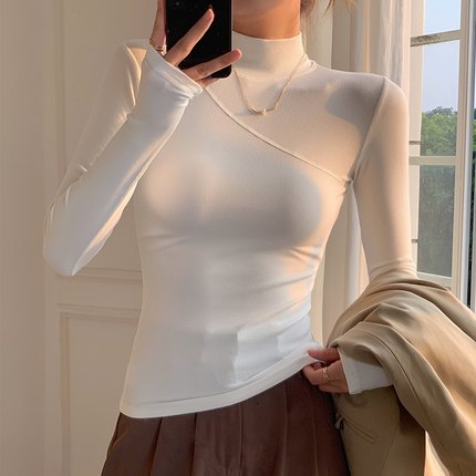 women winter half turtleneck inner layer top tight t-shirt