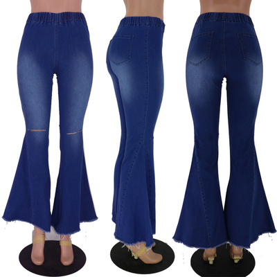 women jeans flared bell bottom fashion elastic waistband