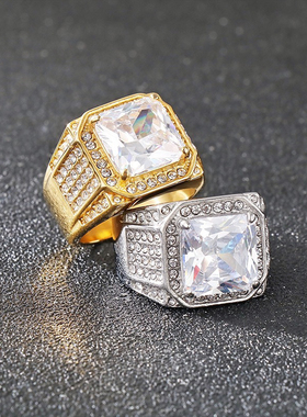 Men rings golden shiny stylish bling high quality hiphop2026