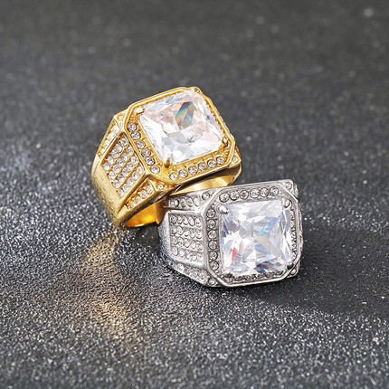 Men rings golden shiny stylish bling high quality hiphop2026