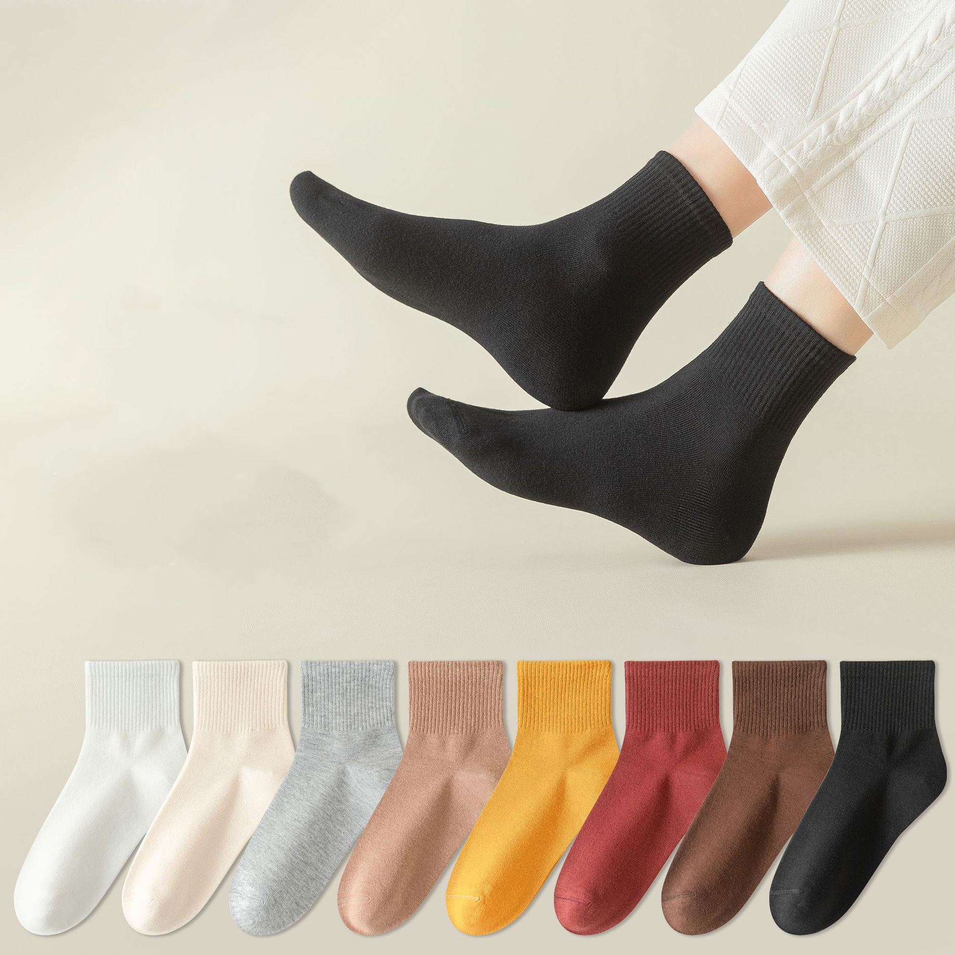 5 pairs women short crew quarter length socks cotton winter