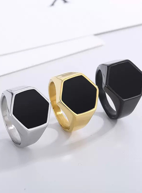 Men rings hexagon hip-hop golden stainless steel fashion2026