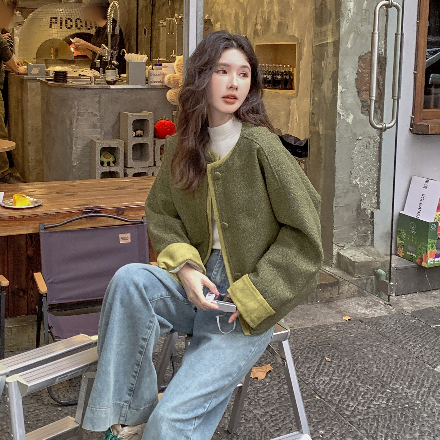 新品！2025冬小香风90白鸭绒毛呢外套2B196-6099-P235控358,女装羽绒服,2B196