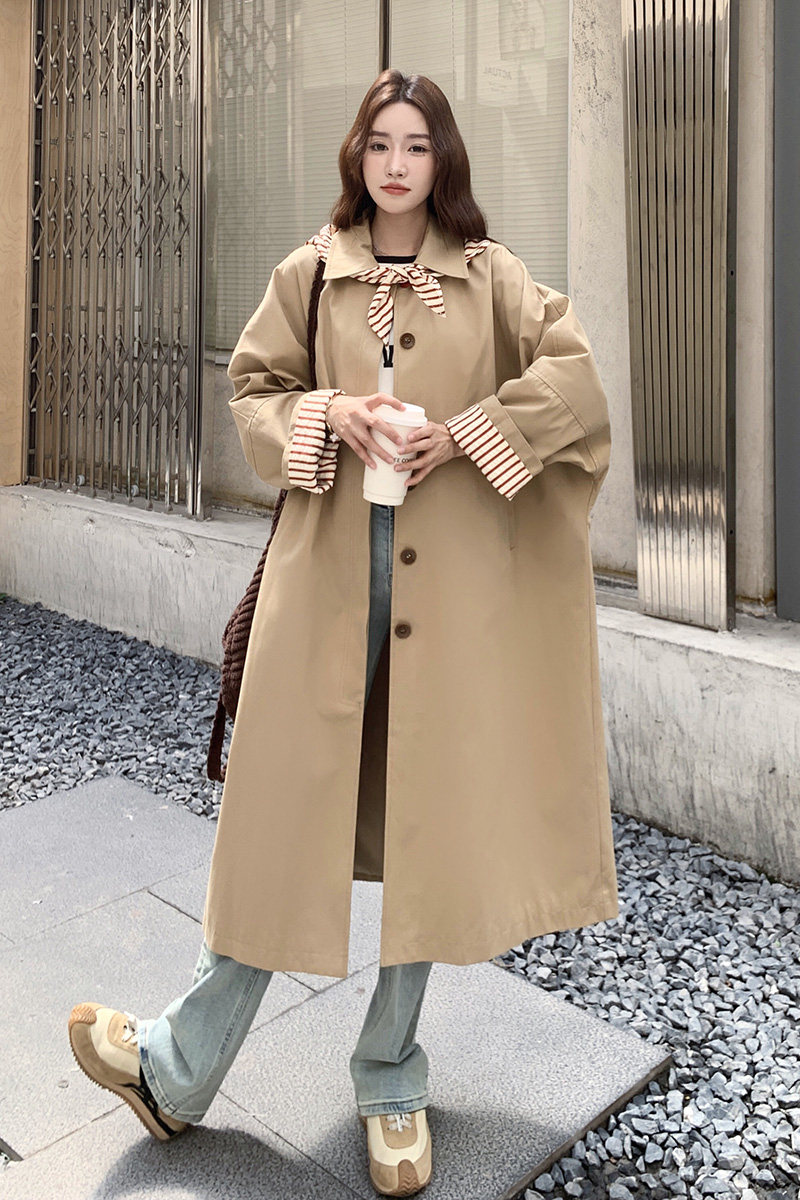 新品！2025秋季卡其色长款风衣206-6060-P185控258,女装风衣,2B196