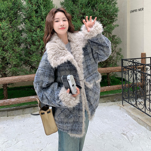 6087 现货主推 2B196 大毛领拼格子呢大衣 P215控318 2025冬季