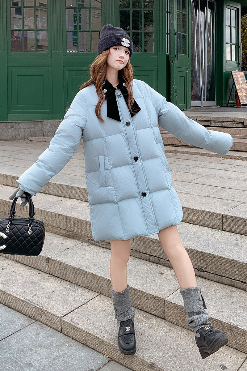 韩系chic蓝色羽绒服女冬2025超火好看高级小众漂亮中长款加厚外套,女装羽绒服,2B196