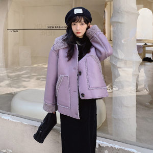 现货！2025冬季 皮毛一体紫色羊羔毛外套 206-C138-P165控248，女装毛呢外套，浙宝206A（原202）